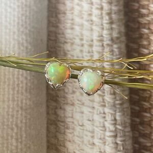 Opal Hearts!Natural Ethiopian Opal earring studs in 925 Sterling silver! “Vibes”